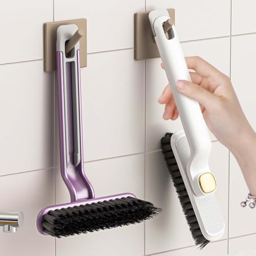 White Multi Purpose V Shaped Cleaning Brush,2 in 1 Scrub and Scrape Tool with Ergonomic Handle,Household Scrubbing Brush for Bathroom Kitchen Tile Gap Seam and Daily Surface Cleaning Work