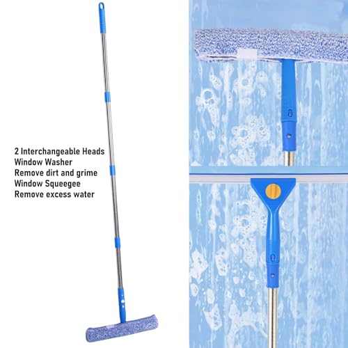 Window Cleaning Kit with 9.8FT Extension Pole, Professional Window Squeegee and Scrubber Brush Set for High Outdoor Windows and Car Glass
