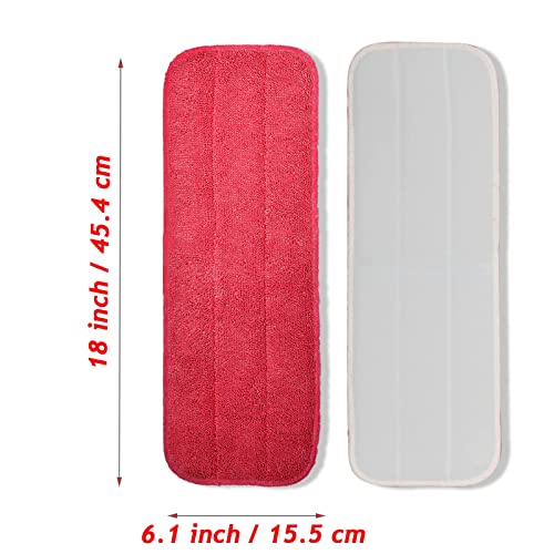 12Pack Microfiber Mop Pads, 18x 6 Inch Reusable and Washable Spray Mop Pads, Wet and Dry Household Mop Pad Replacement, Set of 12(Red) - color: Red