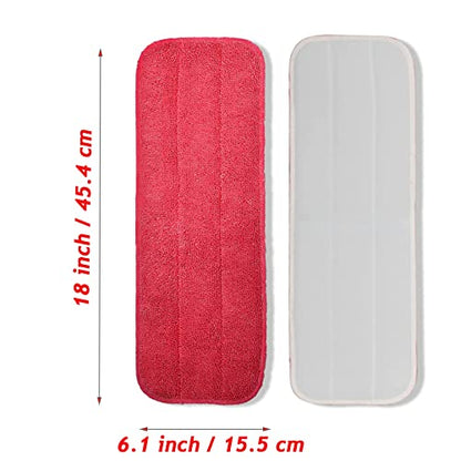 12Pack Microfiber Mop Pads, 18x 6 Inch Reusable and Washable Spray Mop Pads, Wet and Dry Household Mop Pad Replacement, Set of 12(Red) - color: Red