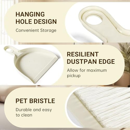 THINKLEARN 2PCS Small Dust Pan and Brush Set, Mini Broom Dustpan Kit | Portable Brush Dustpan Combo Set, Beige Cleaning Supplies - color: Beige