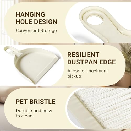 THINKLEARN 2PCS Small Dust Pan and Brush Set, Mini Broom Dustpan Kit | Portable Brush Dustpan Combo Set, Beige Cleaning Supplies - color: Beige