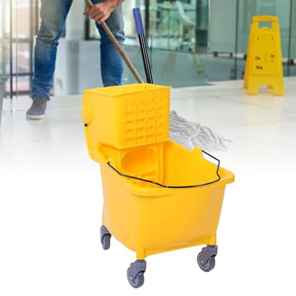 Hyuduo Commercial Mop Bucket 32L Floor Cleaning with Side Press Wringer and Wheels Heavy Duty Mop Bucket for Restaurant Office Industrial Space