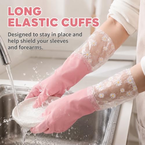 Dishwashing Cleaning Gloves Waterproof Tear-Resistant Household Rubber Cleaning Gloves with Long Elastic Cuffs