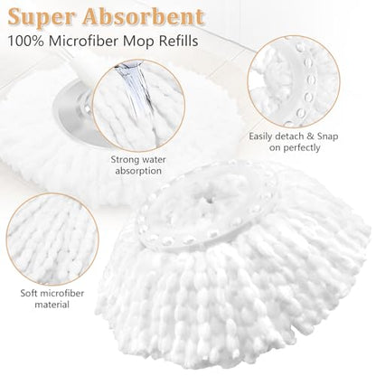 NICEMOVIC 6 Pack Spin Mop Replacement Head for 360° Spin Mop System, Standard Size Round Shape Spin Mop Replacement Head, Microfiber Refills Machine Washable and Easy Cleaning