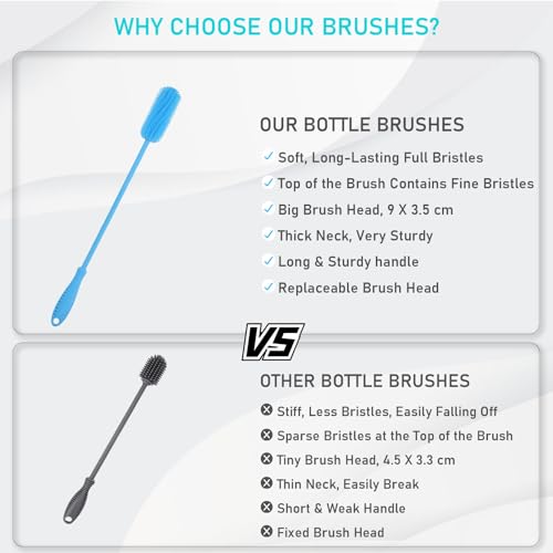 15.7" Silicone Bottle Brush, ddLUCK Water Bottle Cleaner Brush for Stanley, Hydroflasks, Glass, Thermos Sports Bottle, Vase and Glassware, Bottle Brush Cleaner for Small Narrow Neck Containers (Blue) - color: Long Blue