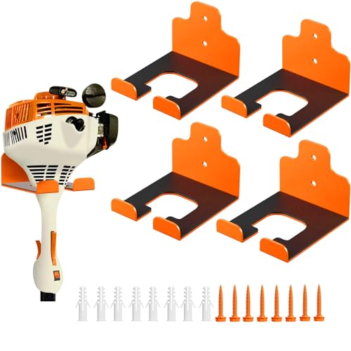 JNIHEEP Garage Organizer Trimmer Rack, Garden Power Tool Hanger Weed Whackers Holder Wall Mounted for Grass Trimmer, Hedge Trimmer, Garage Trimmer, Garden Tools,4 Pack(Orange) - color: Orange 4 Packs