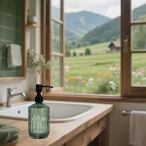 18oz Green Glass Soap Dispenser, Refillable Kitchen, Bathroom Thick Glass Soap Dispenser with Black Rustproof Pump for Dishwashing Liquid, Hand Soap, Lotion, Body Wash (Green-Black Pump) - color: Green-black Pump