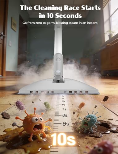 10-in-1 Steam Mop with Detachable Handheld Steamer, Multi & Up Steam Cleaner for Home with 350ml Tank, 10s Heat-Up, 2-Level Control, Lightweight and Multi-Surface Steamer for Floors, Carpets, Tiles