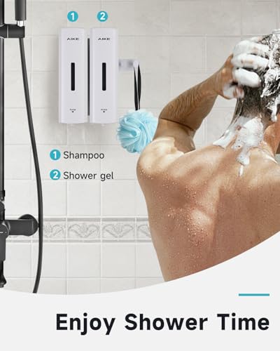 AIKE 2 Chambers Shower Shampoo and Conditioner Dispenser 2 x 11.8 fl.oz. for Bathroom(White) - color: White, size: Double Chamber