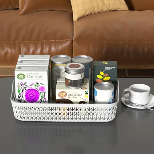 Set of 6 Large Baskets for Organizing 13.5 x 10 x 2.9 Inch, Desktop File Paper Letter Organizer Tray, Plastic Organizer for Office Pharmacy Dorm Kitchens Closets Shelves (White) - size: Large
