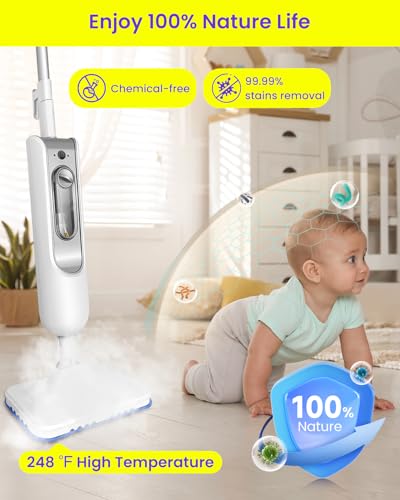 Steam Mop for Floor Cleaning, Effortless Ergonomic Design Floor Steamer for Hardwood and Tile, Adjustable Steam Modes, 1500W High Power, 16.4ft Cord, 400Ml XL Tank, 2 Washable Pad (1) (1)