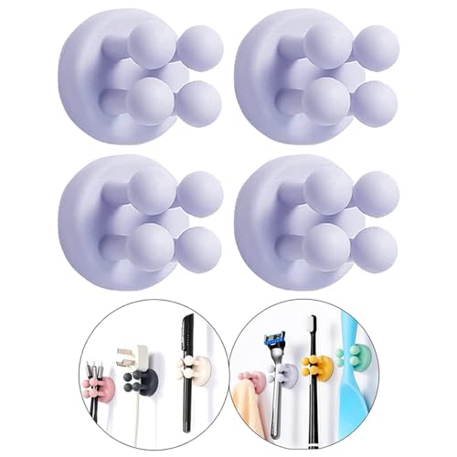 Silicone Toothbrush Holders - 4 Pcs Razor Hooks Adhesive Wall Mounted for Hanging Towel Key Plug Cable, Utility Decor Stick to Dorm Room Essentials Function for Kitchen Bathroom Home Office - color: 4 Pcs Purple