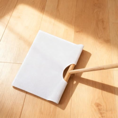 Cuban Style Wood Mop Set 40 Inch T Stick with 3 Pcs Microfiber Squeegee Mopping Towel Floor Cloth Kitchen, Bathroom Cleaning, Washing Trapeador, 15 x 24 Inch Reusable Drying Towel(White)