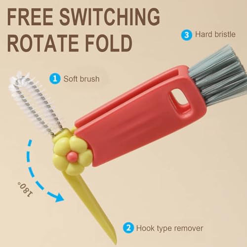 3 in 1 Cup Lid Cleaning Brush, 2024 Upgrade Crevice Cleaning Brush Set for Baby Bottle Gap Tight Spaces Cup, 3 in 1 Multifunctional Cleaning Brush Portable Cup Lid Cleaner with Brush (B1) - color: B1