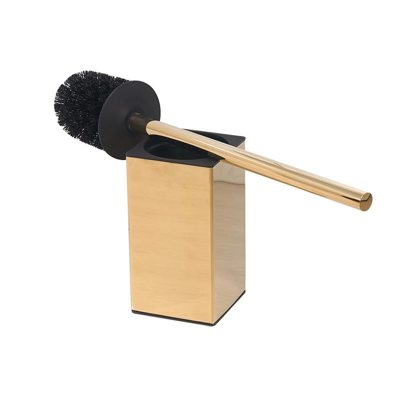 Toilet Brush and Holder Wall Mounted, NSCMQSL Toilet Bowel Brush for Cleaning with Stainless Steel Handle,Space Saving for Storage Toilet Brush Wall Mount Square(Brushed Gold)
