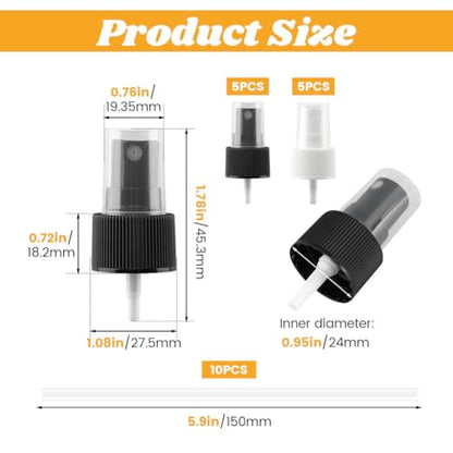 10 Pcs Spray Bottle Top, Nozzle Sprayer Tops Replacement, Plastic Pump Sprayer Pump for Essential Oil, Cleaning Solutions, Home cleaning, 24/410 Cap Size(COLOR:Black + White)