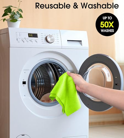 KitchLife Microfiber Cleaning Cloth Roll - Tear-Away Reusable Microfiber Paper Towels, Lint-Free, Washable, 20 Sheets for Kitchen, Car, Dishes, and Sensitive Surfaces (Neon Green) - color: Neon Green