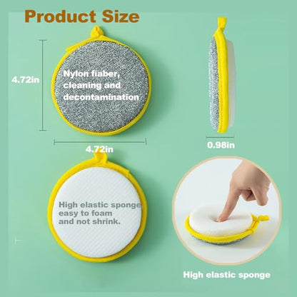 Double-Sided Non-Scratch Dish Sponge Scrubber - Reusable Round Scouring Pads for Dishes, Pots & Pans, Kitchen Sink Cleaning Tool (10)