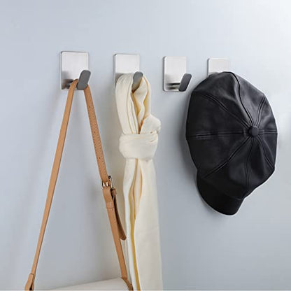 DELITON Adhesive Towel Hooks on Wall: Robe Hooks for Hanging Clothes Hats Stick on Bathroom/Kitchen SUS 304 Stainless Steel Silver - color: Silver