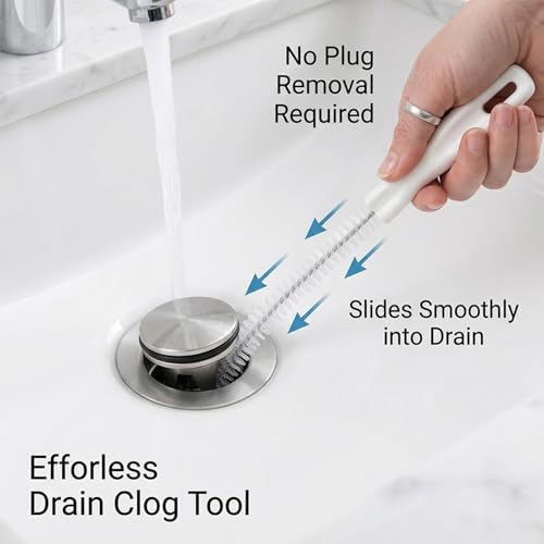 Kitchen Sink Cleaning Brush, Drain Clog Remover Brush, Flexible Long Pipe Hair Clogs Catcher Cleaner Tool for Kitchen, Bathroom - color: Wt