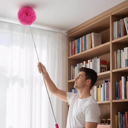 Duster for Cleaning Hand Duster Cleaning Supplies for Office Car Window Furniture Ceiling(Rose Red,1 ft) - color: Rose Red, size: Round