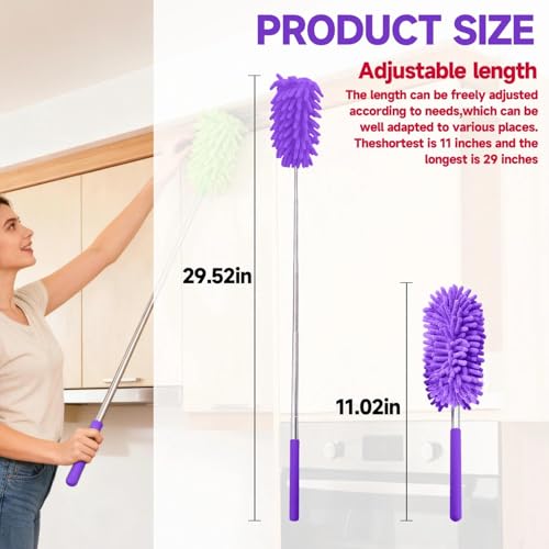 Extendable Microfiber Duster, Telescoping Dusting Brush for Home and Car Cleaning, Adjustable Length, Soft and Flexible - color: Elongated Purple