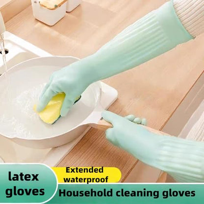 18inch Household Cleaning Rubber Kitchen Waterproof Long Gloves,Reusable Durable Anti Slip Work Latex Gloves - size: Medium