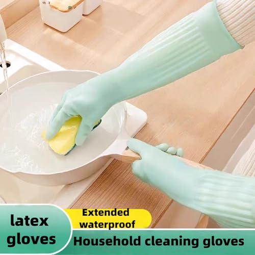 18inch Household Cleaning Rubber Kitchen Waterproof Long Gloves,Reusable Durable Anti Slip Work Latex Gloves - size: Small