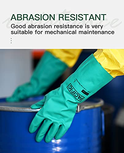 PACIFIC PPE 2 Pairs Nitrile Chemical Resistant Gloves, Flocked, Resist Household Acid, Alkali, Latex Rubber Free, 15 mil, 12.6", X-Large - color: Green/12.6", size: X-Large (Pack of 2)