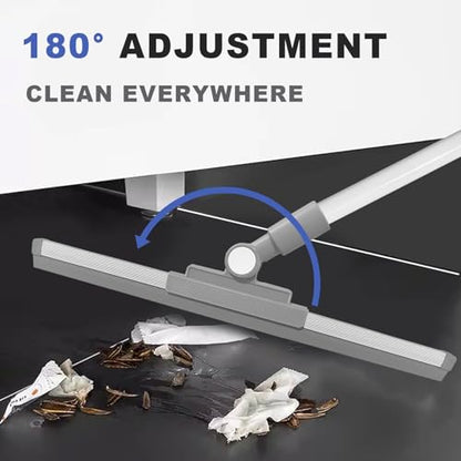 Floor Squeegee Broom - 52" Long Handle Rubber Scrubber for Bathroom, Tile, Shower, Glass, Pet Hair, Hardwood Floor - Adjustable Long Handle, Water Wiper with Replacement Blade (White) - color: White