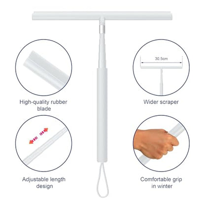 Upgrade Detachable and Retractable Handle,Shower Squeegee for Glass Doors and Tile Door Cleaner Bathroom Squeeze Walls squeegees with 2 Adhesive Hooks (White) - color: White