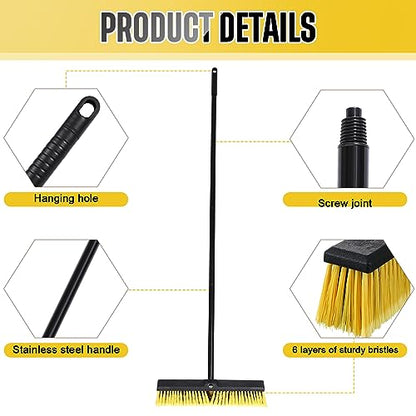 Zhehao 6 Pack 18 Inches Push Broom Outdoor, Multi Surface Garden Brush Broom with Adjustable 63" Long Handle for Deck, Driveway, Patio, Warehouse, Garage, Yard, Concrete Floor Cleaning (Yellow)
