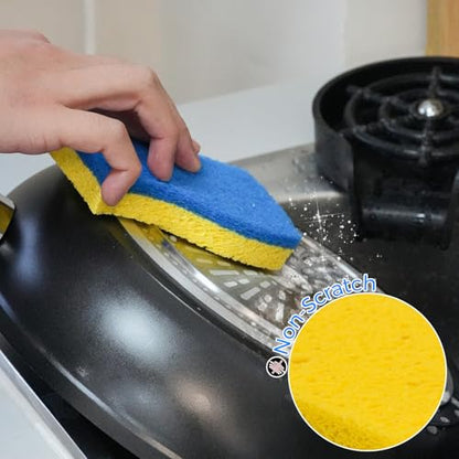 6-Pack Non-Scratch Kitchen Sponges – Durable Dish Sponges for Dishes, Pots, and Pans, Perfect for Cleaning Stainless Steel, Dishwashing, and More, Blue & Yellow - color: Blue Yellow