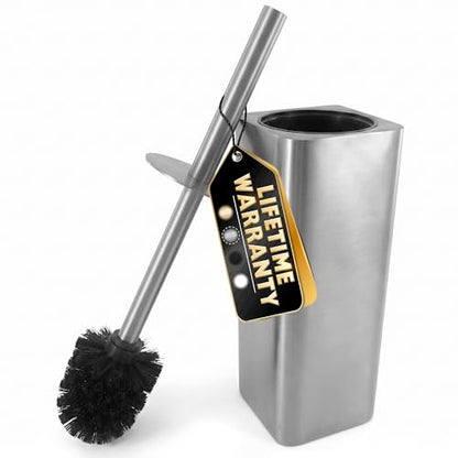 Silver Toilet Brush and Holder Set - Upgrade Your Bathroom in Seconds - Stainless Steel Toilet Bowl Brush and Holder with 2 Rounded Corners, Replaceable Head, Removable Inner Bowl & Splash Guard Cover - color: Silver Squircle