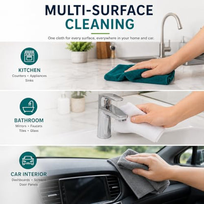 Microfiber Cleaning Cloths 15"x15" – Lint-Free Multi-Surface Household Cleaning Cloths, Highly Absorbent Reusable Microfiber Towels for Kitchen, Glass, Bathroom, Car & Home – 25 Pack - size: 25 Pack