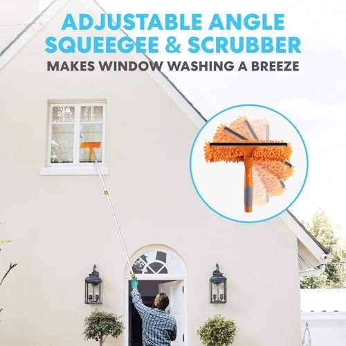 Simpli-Magic 20 Foot High Ceiling Duster Kit with 5-12ft Heavy Duty Extension Pole,High Reach Duster for Cleaning,Microfiber Feather Duster,Cobweb & Ceiling Fan Duster,Window Squeegee & Cleaner,Orange - color: Orange