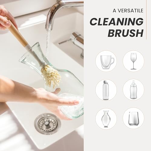 Vigar Zeroline 10.2" Bamboo Bottle Brush With Long Handle - Water Bottle Brush for Glassware, Tumblers, Jars and Vases, Kitchen Dish Scrubber, Wooden Bottle Cleaner, Dish Brush for Sink, Kitchen Brush - size: 10.2-Inches