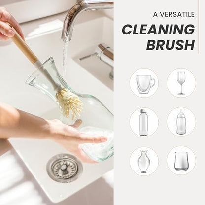 Vigar Zeroline 10.2" Bamboo Bottle Brush With Long Handle - Water Bottle Brush for Glassware, Tumblers, Jars and Vases, Kitchen Dish Scrubber, Wooden Bottle Cleaner, Dish Brush for Sink, Kitchen Brush - size: 10.2-Inches