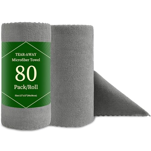 80 Pack Microfiber Cleaning Cloth Roll Reusable Paper Towels 12"x12" Tear Away Cloth, Microfiber Towels for Cars, Wash Cloths, Lint Free Dark Grey Rags for House, Kitchen,Window,Cleaning Supplies - color: Dark Grey