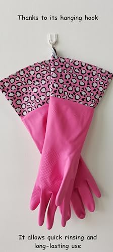 GLOVELY HANDS Water-Resistant Latex Cleaning Gloves, Soft Cotton-Feel Lining, Non-Slip Grip, Long Cuff, Medium (1 PAIR) - color: Pink