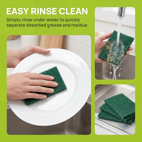 Scrubbing Pads, 6-Pack Green Kitchen Cleaning Scourer – Heavy Duty Scrubber for Pots, Stovetops, Range Hoods, Easy Rinse, Degreasing & Descaling by Ha-Fish&Flame-Gua