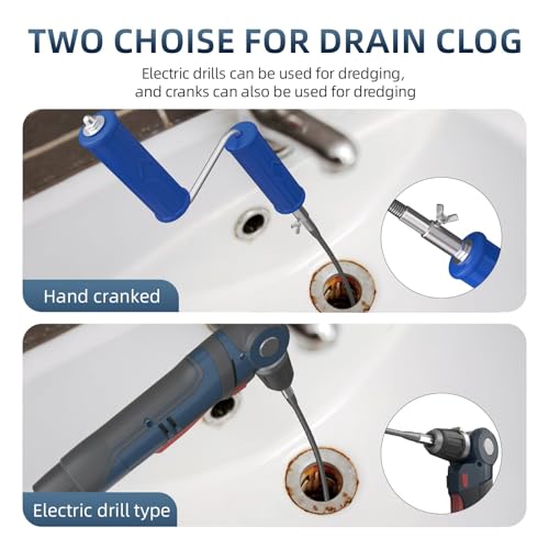 Drain Snake, Drain Auger with Drill Attachment, 16.4 Feet By 6MM Plumbing Snake Auto Feed Flexible Hair Drain Clog Remover for Kitchen, Bathrom and Shower Sink