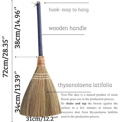 Handmade Whisk Sweeping Broom - Brooms for Wedding Jumping Ceremony Halloween DIY Decoration - Vietnamese Straw Soft Broom - 12.2" Width, 28.35" Length - style: Blue