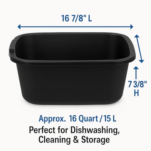 18 Quart Plastic Dishpan, Black Multi-Purpose Wash Basin Tub for Kitchen, Sink, Laundry, Cleaning Tasks