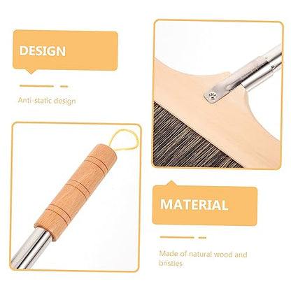 Wood Bristle Broom Heavy Duty Household Sweeper Long Handle Soft Bristle for Tile Surface Cleaning - color: Black