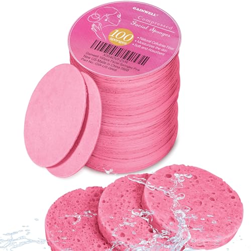 GAINWELL 100PCS Compressed Facial Sponges, Cleansing, for Personal Spa Esthetician Use, Pink - color: Pink, size: 1 Count (Pack of 100)