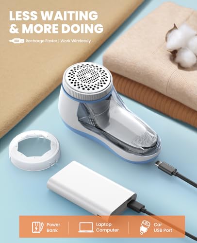POPCHOSE Fabric Shaver, Lint Remover for Clothes, Electric Lint Shaver with 6-Leaf Blades, Sweater Shavers to Remove Pilling for Clothing, Couch, Furniture, Fuzz, Lint Ball, Bobbles, Light Blue - color: Light Blue