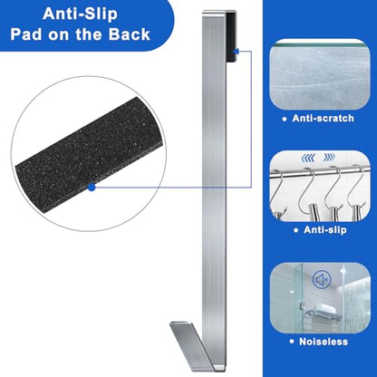Shower Door Hooks 12 in, Shower Hooks for Towels, Heavy Duty Drilling-Free Extended Towel Hooks for Bathroom Frameless Glass Door, Over The Door Towel Hooks 3 Packs Silver - size: 12 IN-Silver