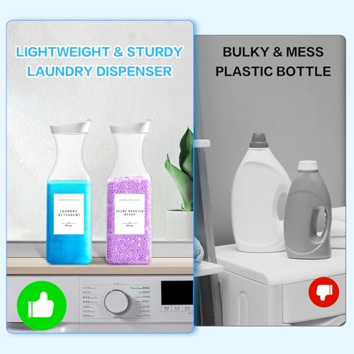 Laundry Detergent Dispenser Bottle 54oz with Waterproof Label for Laundry Detergent Soap Fabric Softener Scent Booster Beads, Sturdy PET Plastic Bottle, 2 Pack White - color: 2 Pack 54oz-White Square Bottle